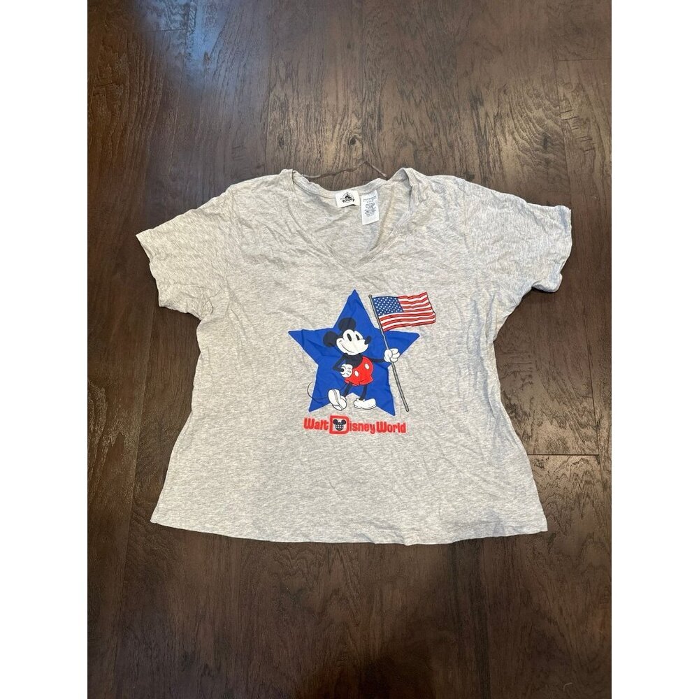 Walt Disney World American Mickey Mouse V-Neck T-Shirt – Women’s XL – Grey‎ GB7